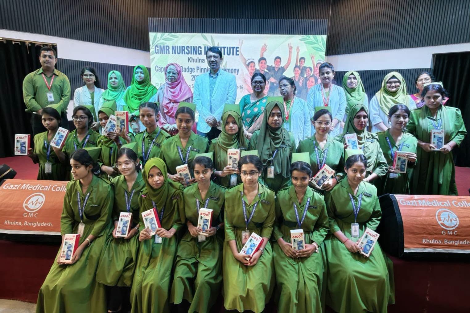 Android mobile phones were gifted to the students on the occasion Diploma in Nursing Science & Midwifery -16th Batch Diploma in Midwifery- 06th Batch Venue- Gazi Medical College  Auditorium   Khulna ,Bangladesh